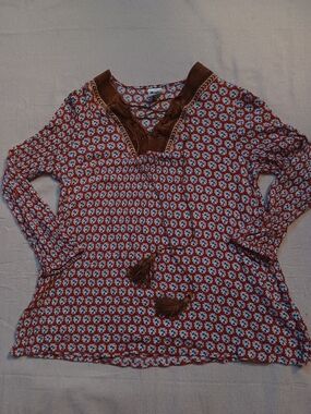 Wrangler Floral Blouse with Tassles Women's Size Medium